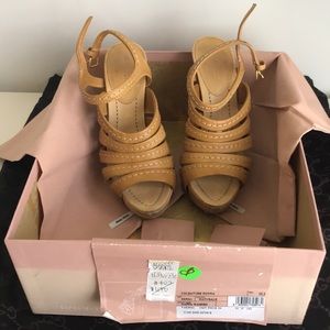 Miu Miu (Prada) tan leather high heel sandals, 5.5